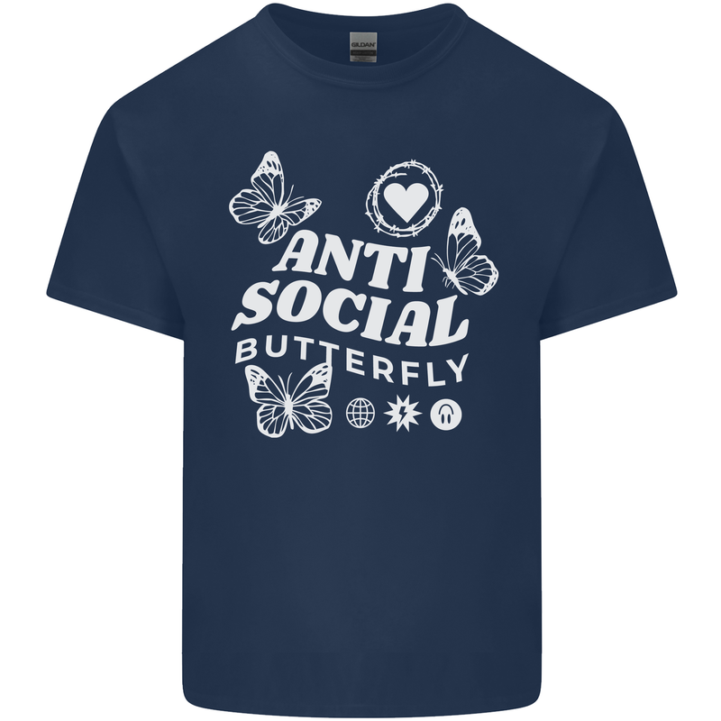 Antisocial Butterfly Funny Kids T-Shirt Childrens Navy Blue