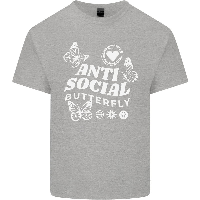 Antisocial Butterfly Funny Kids T-Shirt Childrens Sports Grey
