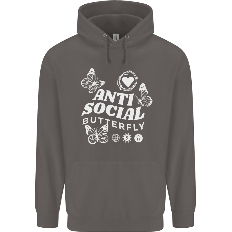 Antisocial Butterfly Funny Mens 80% Cotton Hoodie Charcoal