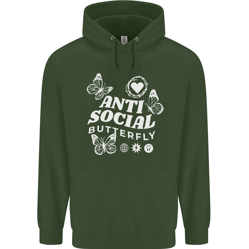 Antisocial Butterfly Funny Mens 80% Cotton Hoodie Forest Green