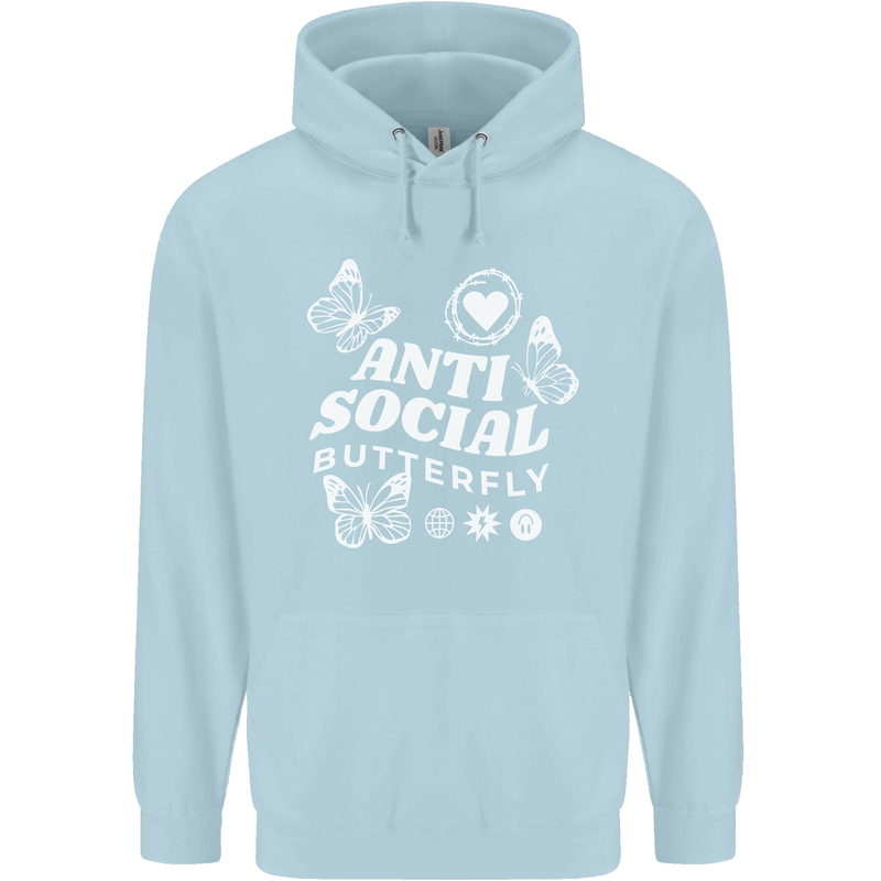 Antisocial Butterfly Funny Mens 80% Cotton Hoodie Light Blue