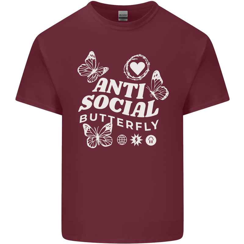 Antisocial Butterfly Funny Mens Cotton T-Shirt Tee Top Maroon
