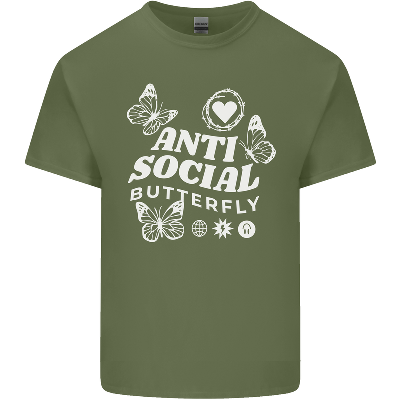 Antisocial Butterfly Funny Mens Cotton T-Shirt Tee Top Military Green