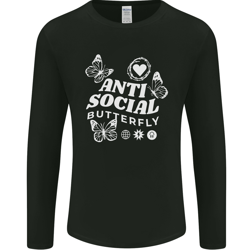 Antisocial Butterfly Funny Mens Long Sleeve T-Shirt Black