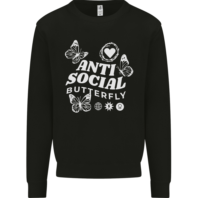 Antisocial Butterfly Funny Mens Sweatshirt Jumper Black