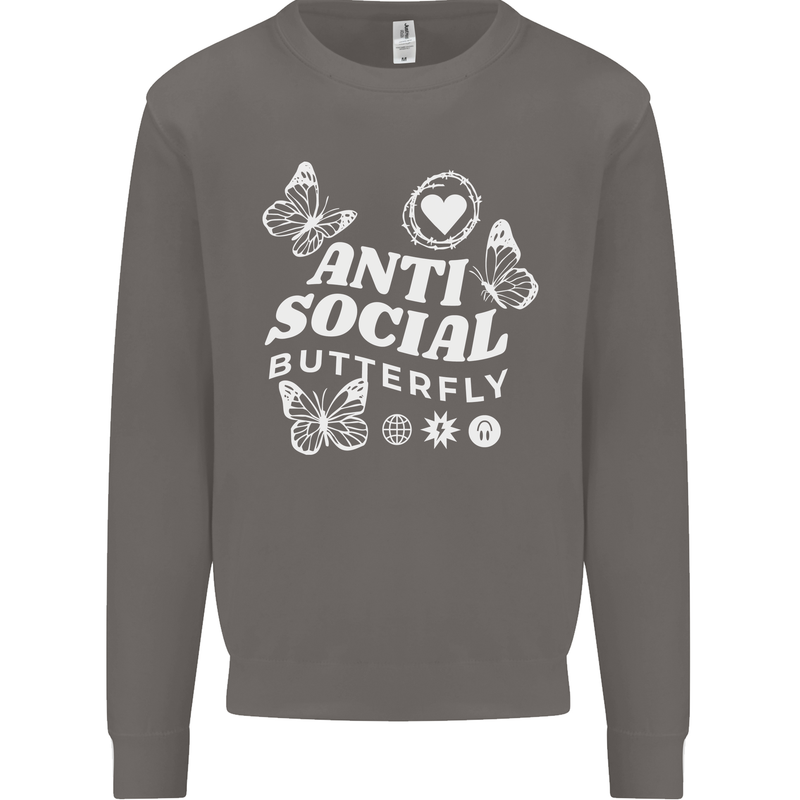 Antisocial Butterfly Funny Mens Sweatshirt Jumper Charcoal