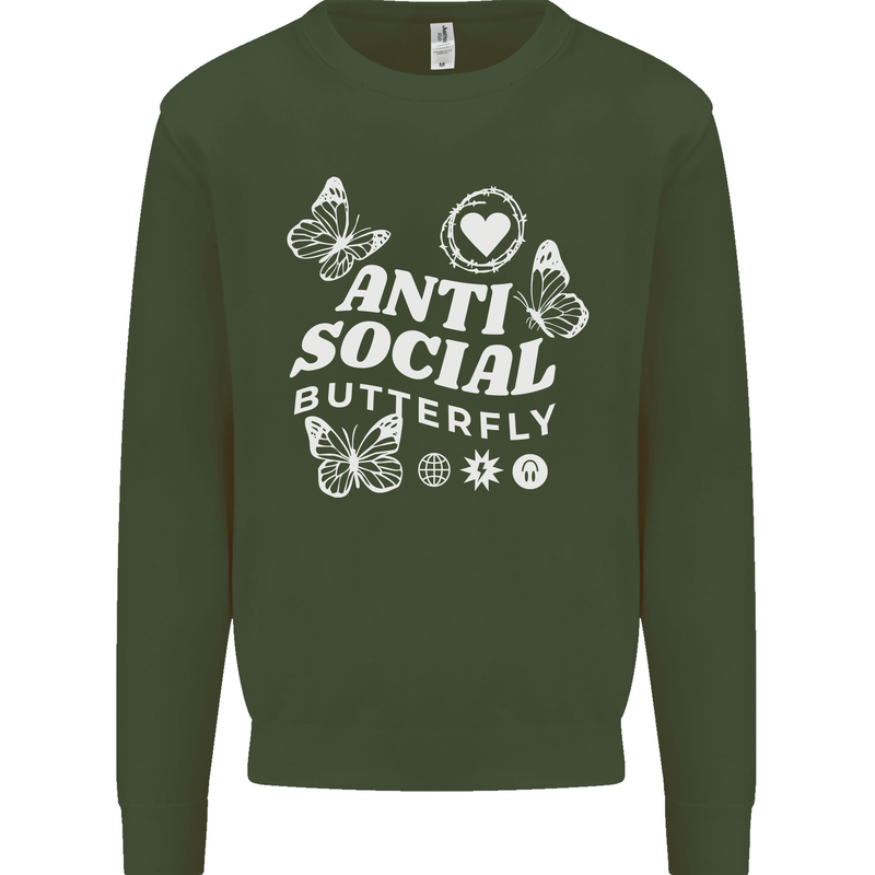 Antisocial Butterfly Funny Mens Sweatshirt Jumper Forest Green