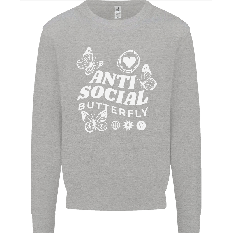 Antisocial Butterfly Funny Mens Sweatshirt Jumper Sports Grey