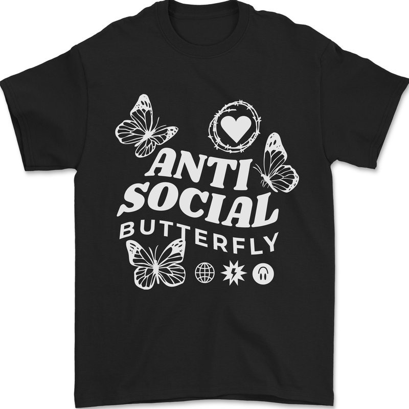 Antisocial Butterfly Funny Mens T-Shirt 100% Cotton Black
