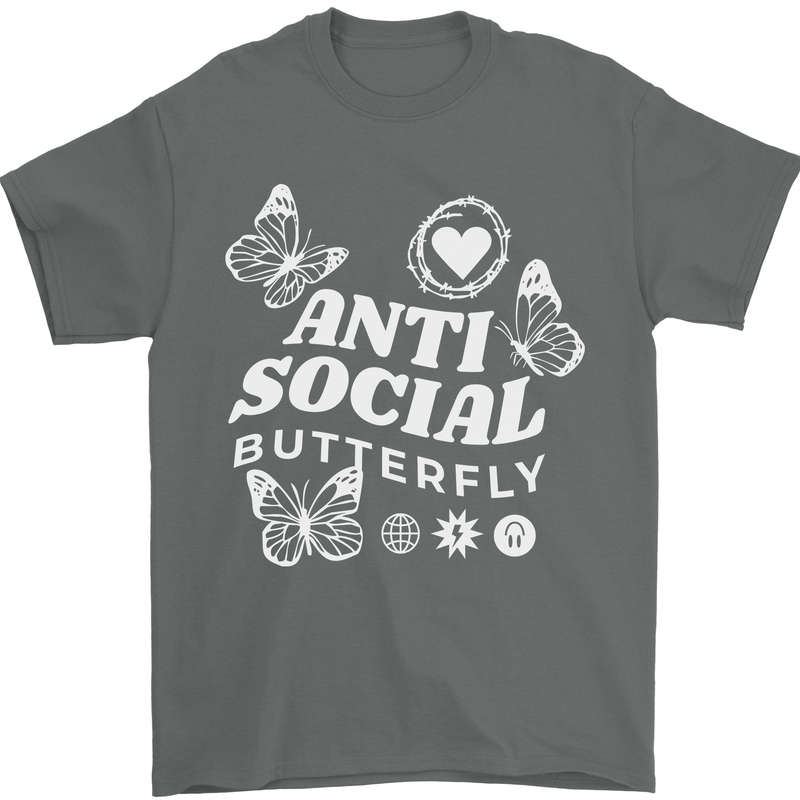 Antisocial Butterfly Funny Mens T-Shirt 100% Cotton Charcoal