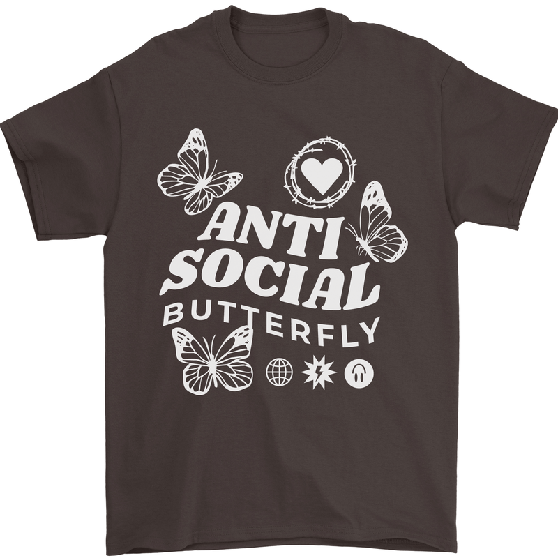 Antisocial Butterfly Funny Mens T-Shirt 100% Cotton Dark Chocolate