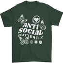 Antisocial Butterfly Funny Mens T-Shirt 100% Cotton Forest Green