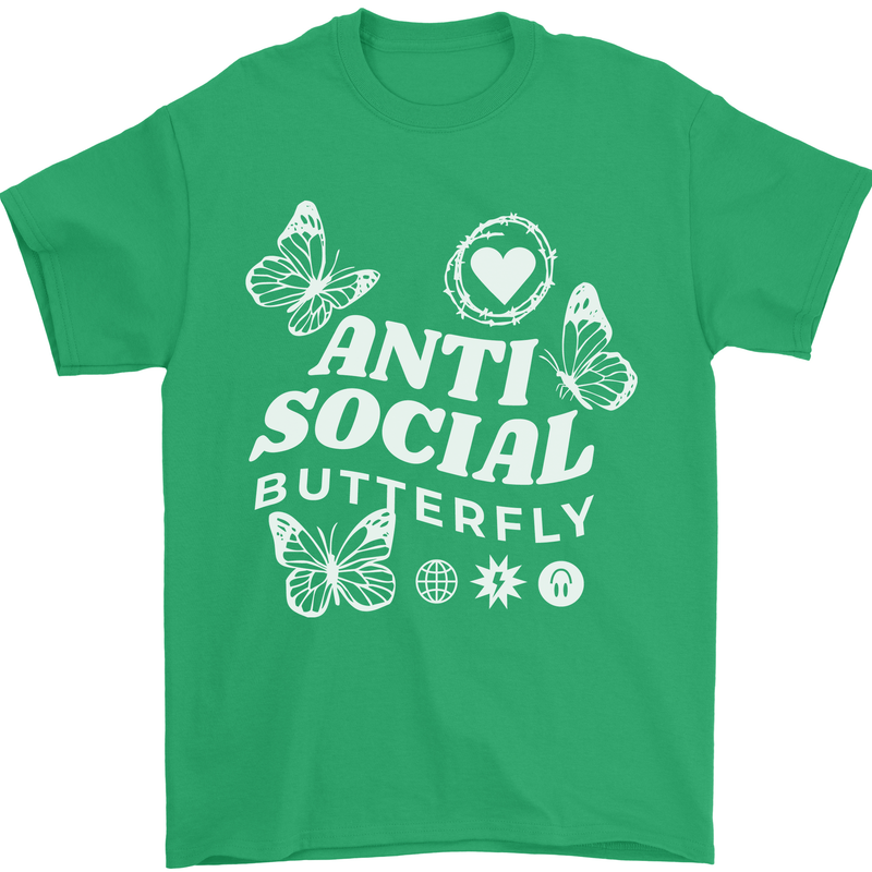 Antisocial Butterfly Funny Mens T-Shirt 100% Cotton Irish Green