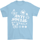 Antisocial Butterfly Funny Mens T-Shirt 100% Cotton Light Blue