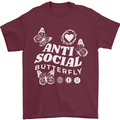 Antisocial Butterfly Funny Mens T-Shirt 100% Cotton Maroon