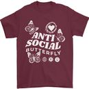 Antisocial Butterfly Funny Mens T-Shirt 100% Cotton Maroon