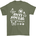 Antisocial Butterfly Funny Mens T-Shirt 100% Cotton Military Green