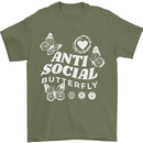 Antisocial Butterfly Funny Mens T-Shirt 100% Cotton Military Green