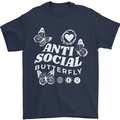 Antisocial Butterfly Funny Mens T-Shirt 100% Cotton Navy Blue