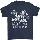 Antisocial Butterfly Funny Mens T-Shirt 100% Cotton Navy Blue