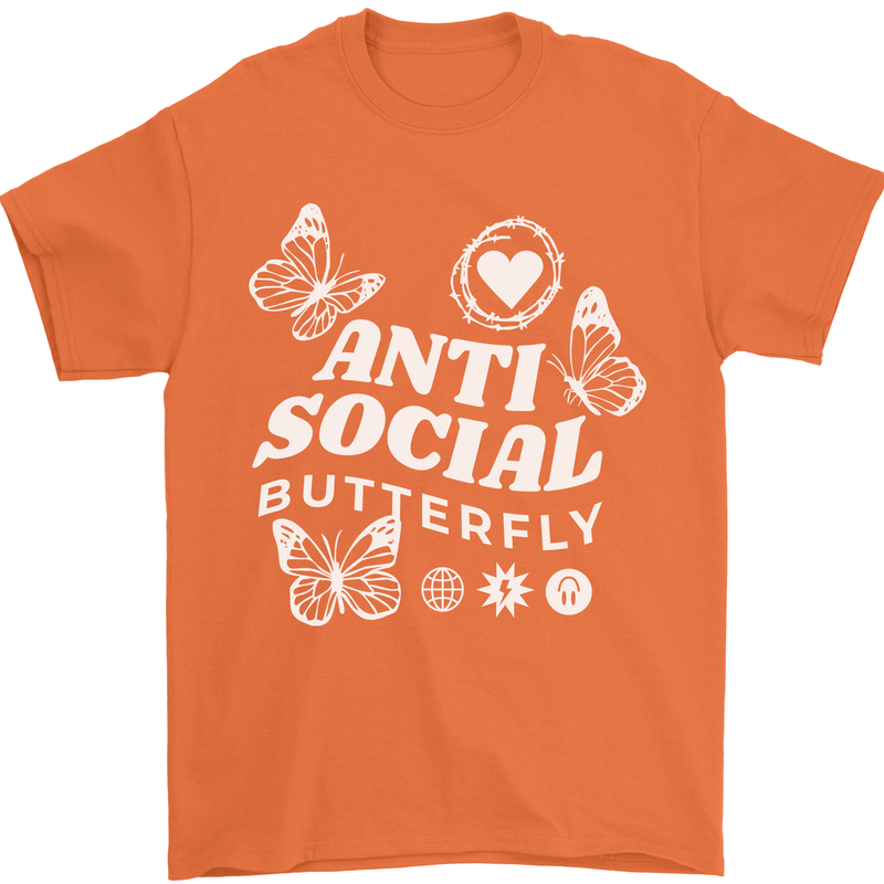 Antisocial Butterfly Funny Mens T-Shirt 100% Cotton Orange