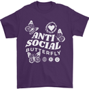 Antisocial Butterfly Funny Mens T-Shirt 100% Cotton Purple