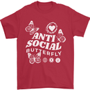 Antisocial Butterfly Funny Mens T-Shirt 100% Cotton Red