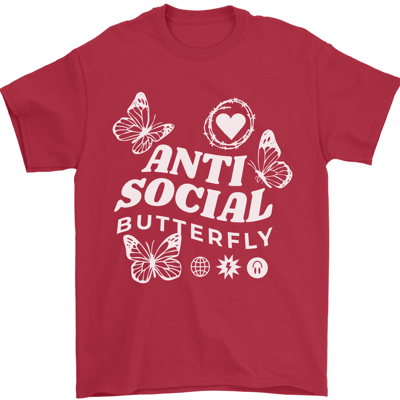Antisocial Butterfly Funny Mens T-Shirt 100% Cotton Red