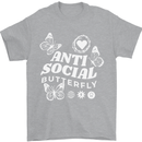Antisocial Butterfly Funny Mens T-Shirt 100% Cotton Sports Grey