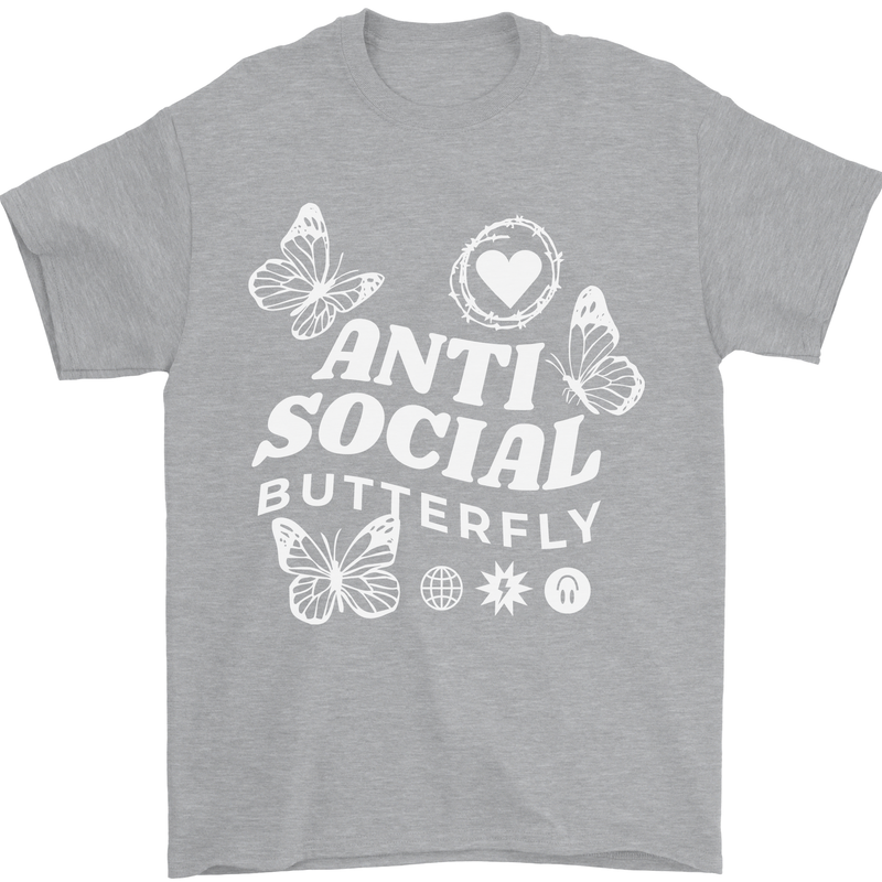Antisocial Butterfly Funny Mens T-Shirt 100% Cotton Sports Grey