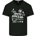 Antisocial Butterfly Funny Mens V-Neck Cotton T-Shirt Black
