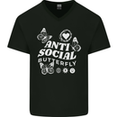 Antisocial Butterfly Funny Mens V-Neck Cotton T-Shirt Black