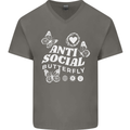 Antisocial Butterfly Funny Mens V-Neck Cotton T-Shirt Charcoal