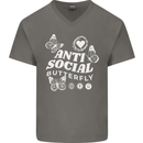 Antisocial Butterfly Funny Mens V-Neck Cotton T-Shirt Charcoal