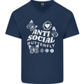 Antisocial Butterfly Funny Mens V-Neck Cotton T-Shirt Navy Blue