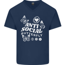 Antisocial Butterfly Funny Mens V-Neck Cotton T-Shirt Navy Blue