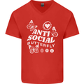 Antisocial Butterfly Funny Mens V-Neck Cotton T-Shirt Red