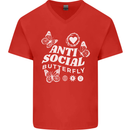 Antisocial Butterfly Funny Mens V-Neck Cotton T-Shirt Red