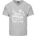 Antisocial Butterfly Funny Mens V-Neck Cotton T-Shirt Sports Grey