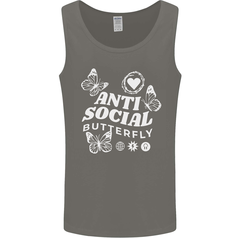 Antisocial Butterfly Funny Mens Vest Tank Top Charcoal
