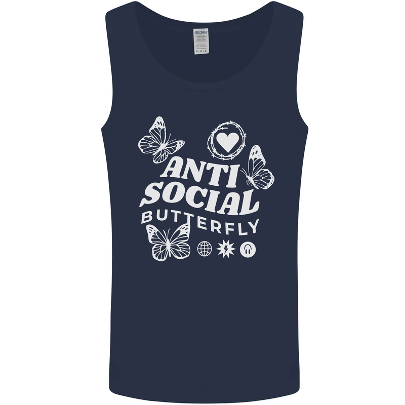 Antisocial Butterfly Funny Mens Vest Tank Top Navy Blue