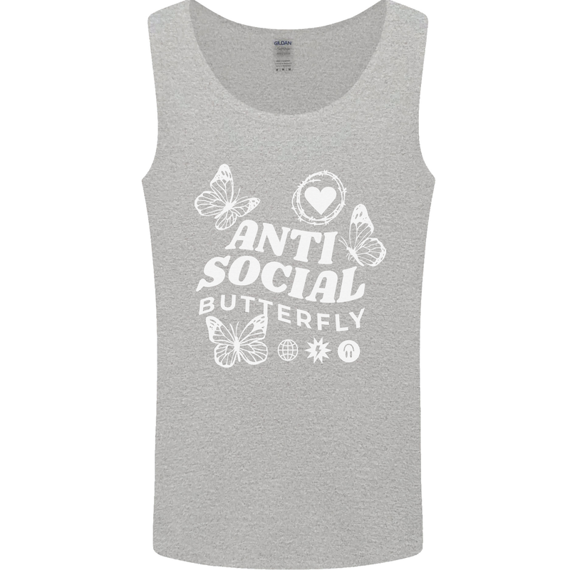 Antisocial Butterfly Funny Mens Vest Tank Top Sports Grey