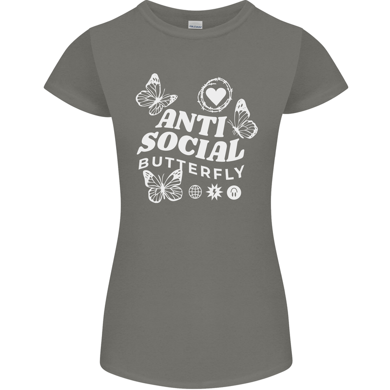 Antisocial Butterfly Funny Womens Petite Cut T-Shirt Charcoal