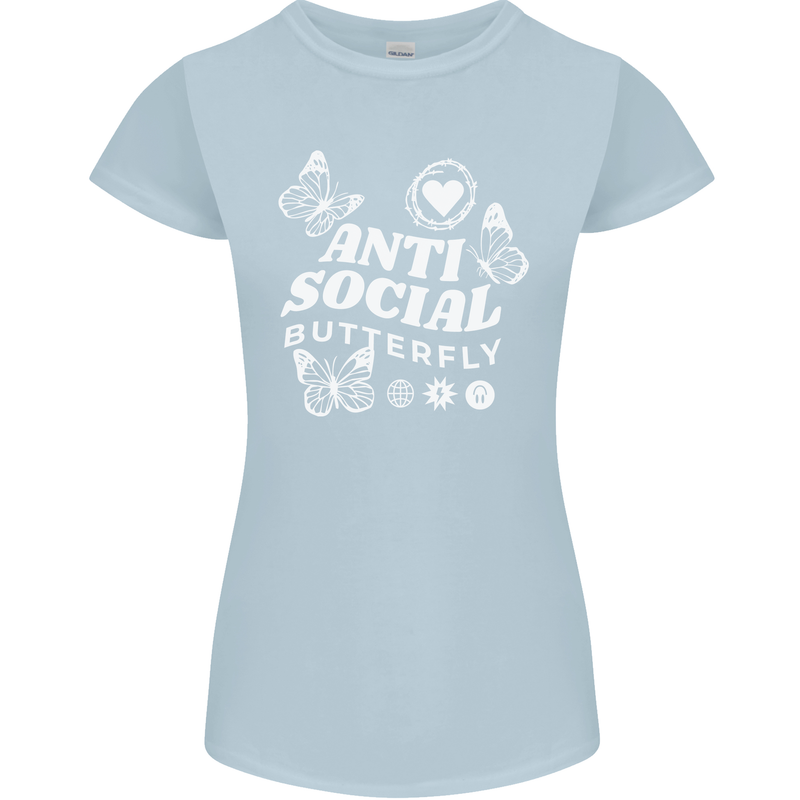 Antisocial Butterfly Funny Womens Petite Cut T-Shirt Light Blue