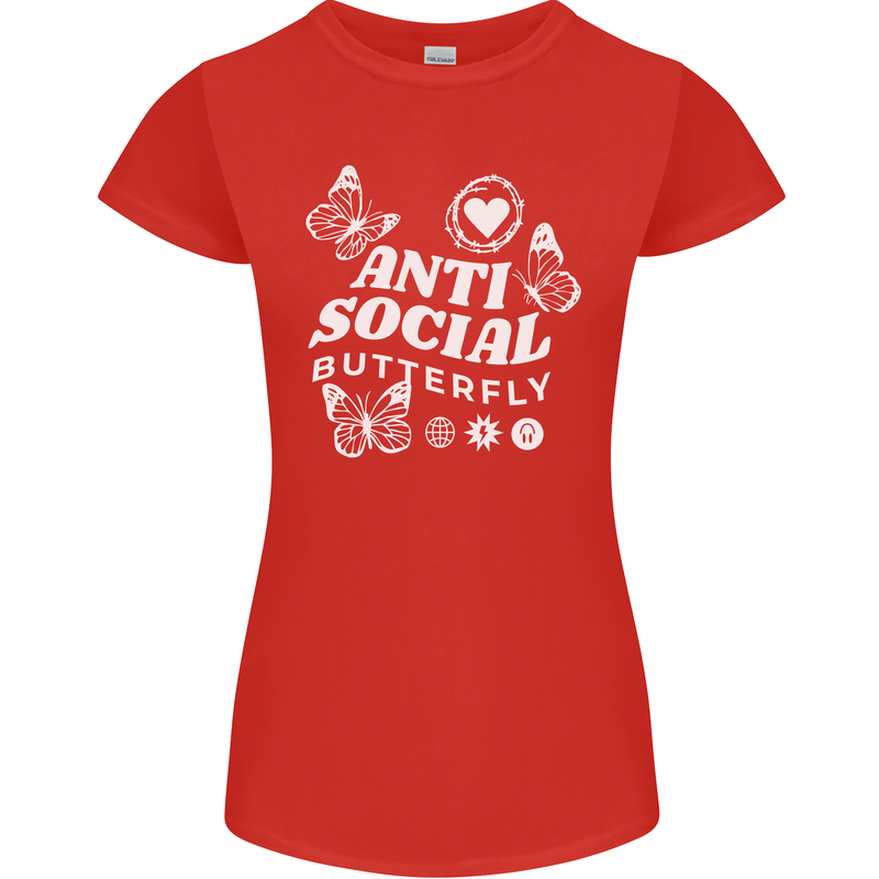 Antisocial Butterfly Funny Womens Petite Cut T-Shirt Red