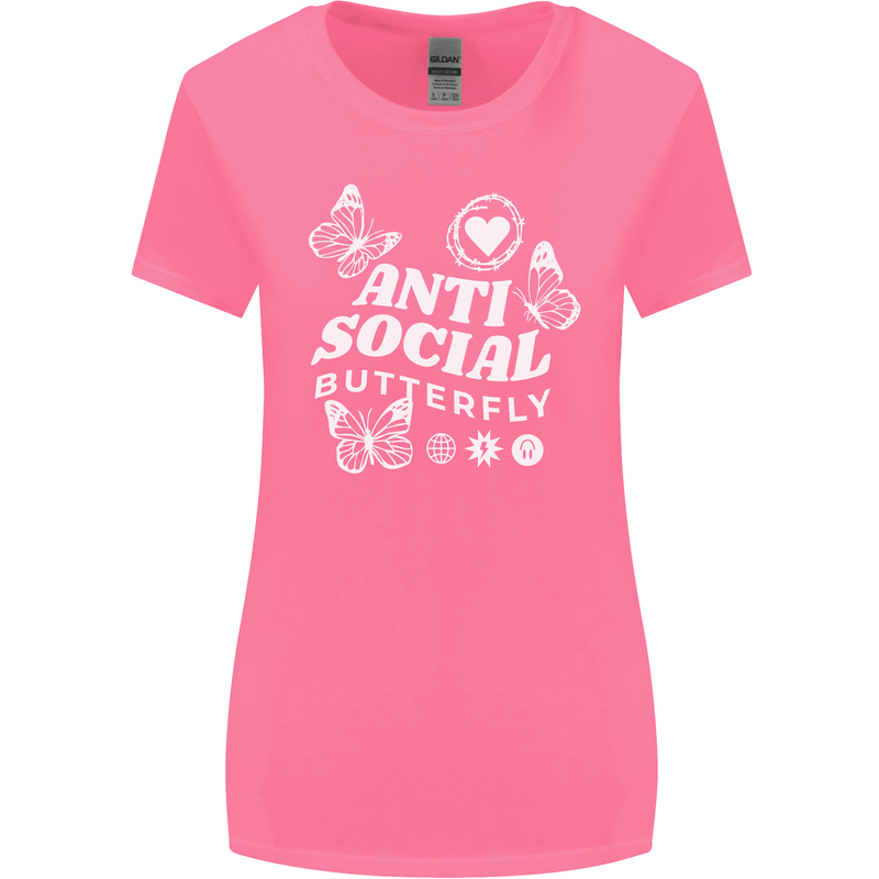 Antisocial Butterfly Funny Womens Wider Cut T-Shirt Azalea