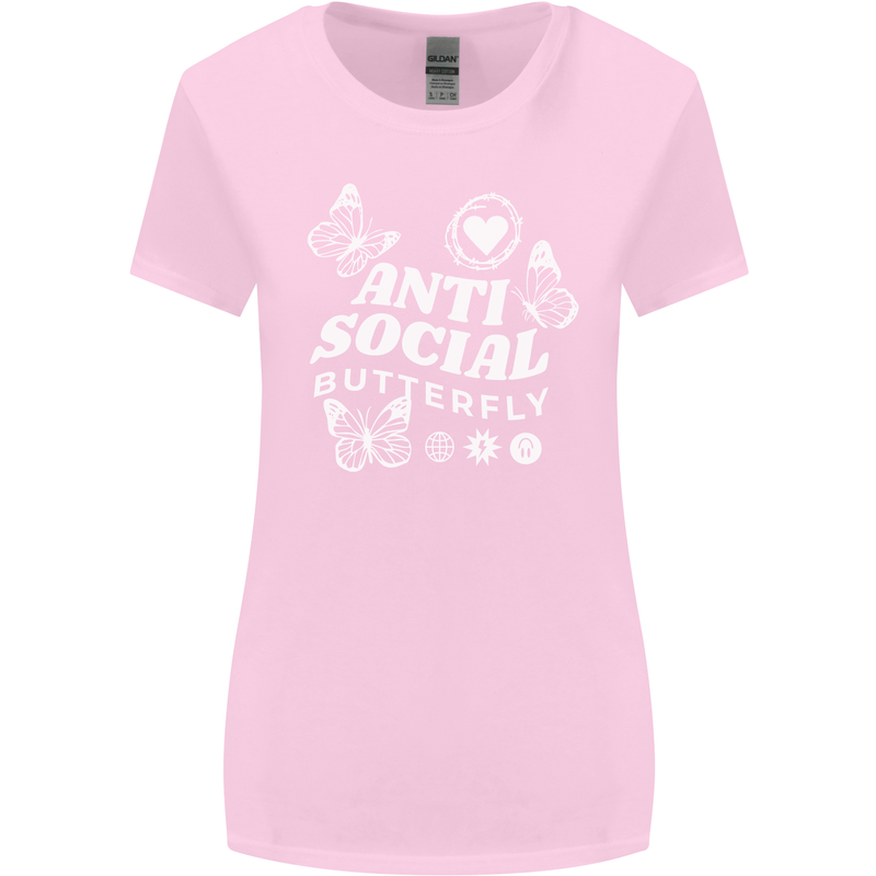 Antisocial Butterfly Funny Womens Wider Cut T-Shirt Light Pink