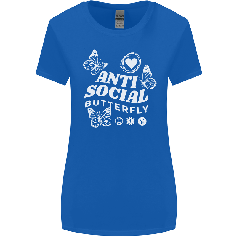 Antisocial Butterfly Funny Womens Wider Cut T-Shirt Royal Blue