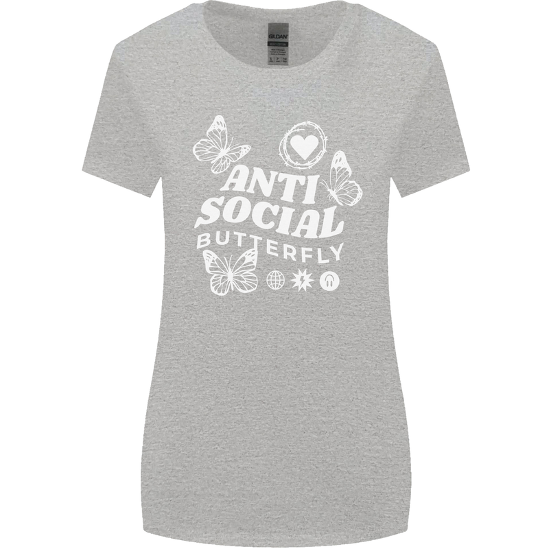 Antisocial Butterfly Funny Womens Wider Cut T-Shirt Sports Grey