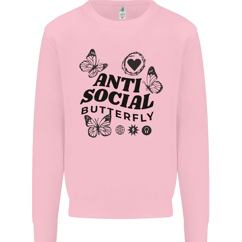 Antisocial Butterfly Kids Sweatshirt Jumper Light Pink